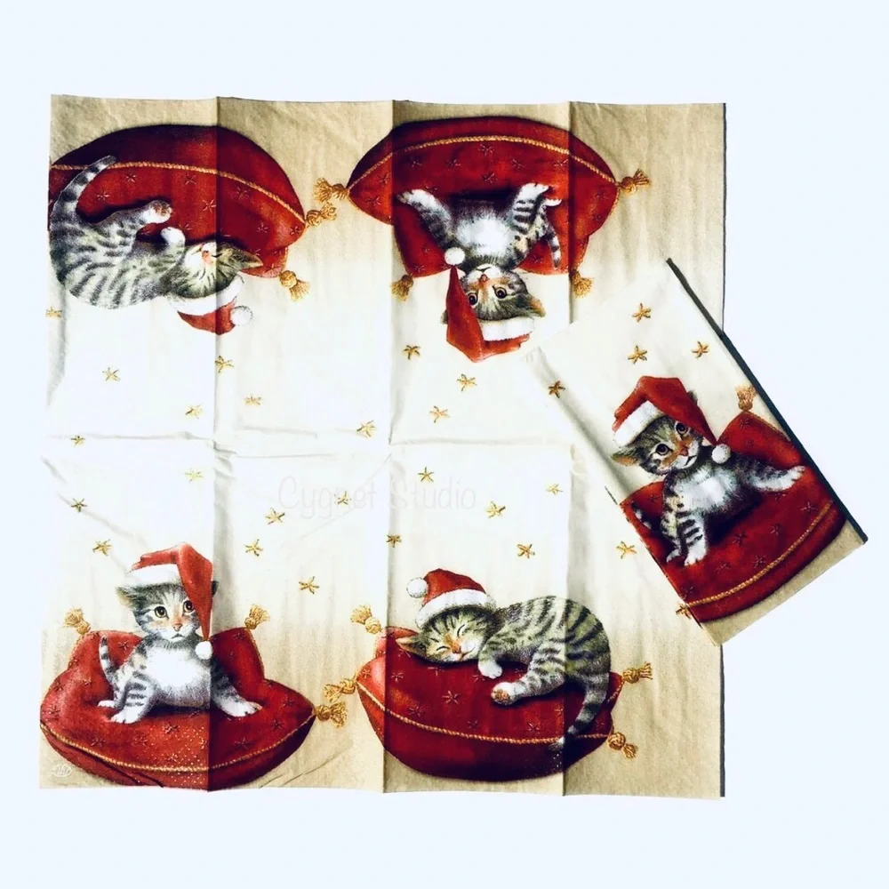 Santa Hat Sleepy Kitten Purse Facial Tissue, 10 ct
